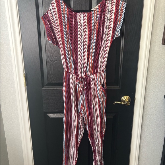 Red and White Striped Jumpsuit with Relaxed Fit - Picture 1 of 4